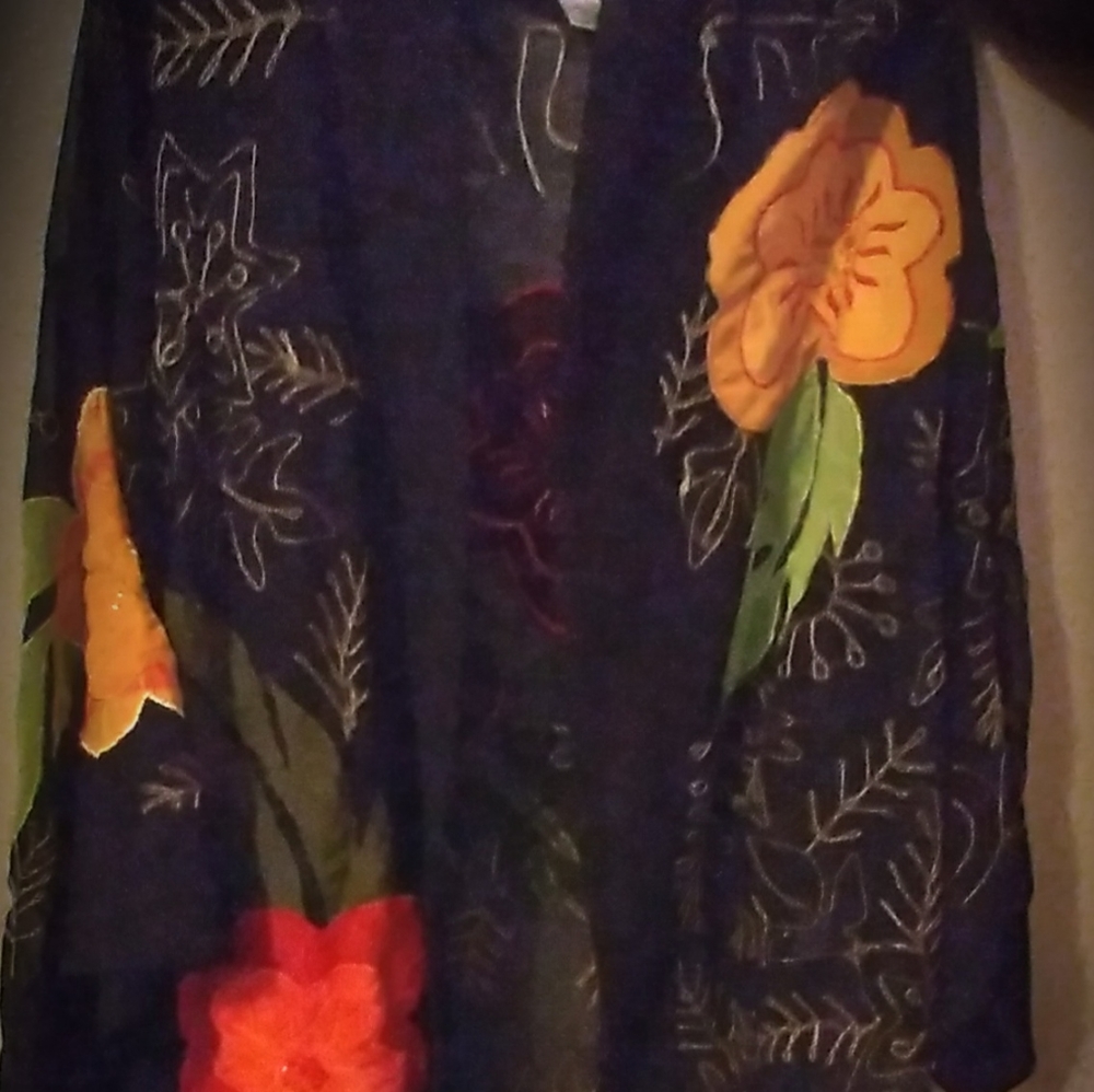 Sheer applicade kimono style night wrap